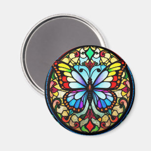 Kleurrijke Glas in lood vlinder levendige kunst Magneet