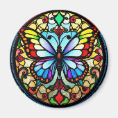 Kleurrijke Glas in lood vlinder levendige kunst Magneet (Voorkant)