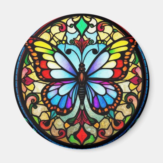 Kleurrijke Glas in lood vlinder levendige kunst Magneet (Voorkant)