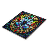 Kleurrijke Glas in lood vlinder levendige kunst Tegeltje (Zijkant)