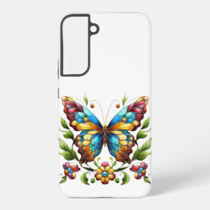 Kleurrijke glas-in-lood vlinder met bloemen samsung galaxy hoesje