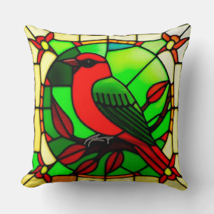 Kleurrijke Glas-in-Lood Vogels Huisje Decoratie Kussen