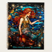 Kleurrijke Glas in lood Zeemeermin Aangepaste Naam Planner (Voorkant)