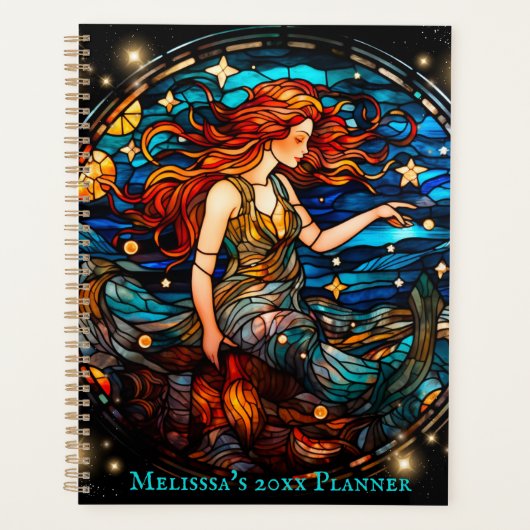 Kleurrijke Glas in lood Zeemeermin Aangepaste Naam Planner (Voorkant)