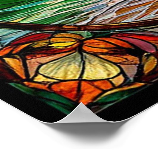 Kleurrijke Glas in lood zonsondergang over het str Poster (Hoek)