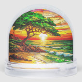 Kleurrijke Glas in lood zonsondergang over het str Sneeuwbol (Achterkant)