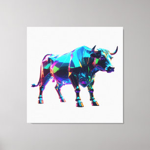 Kleurrijke Glass Bull Digital Art – Vibrant Neon 3 Canvas Afdruk