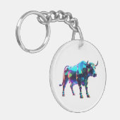 Kleurrijke Glass Bull Digital Art – Vibrant Neon 3 Sleutelhanger (Voorkant Links)