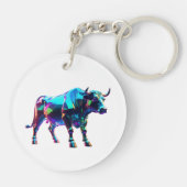 Kleurrijke Glass Bull Digital Art – Vibrant Neon 3 Sleutelhanger (Achterkant)