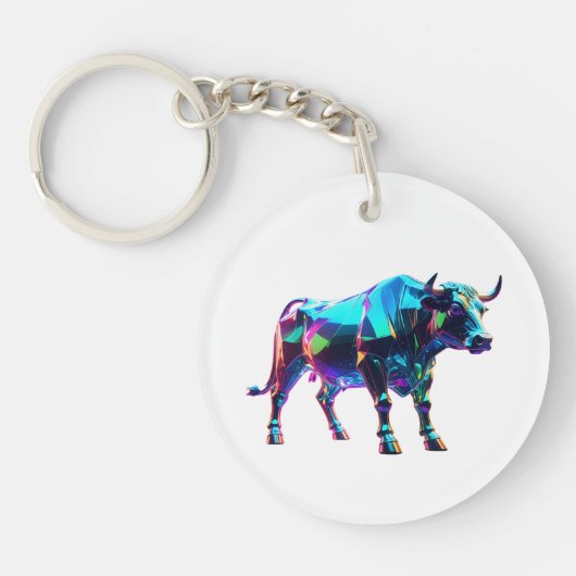 Kleurrijke Glass Bull Digital Art – Vibrant Neon 3 Sleutelhanger (Voorkant)