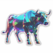 Kleurrijke Glass Bull Digital Art – Vibrant Neon 3 Sticker (Voorkant)