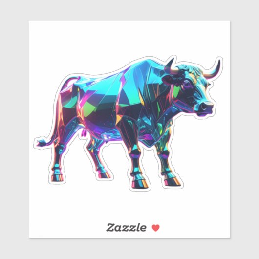 Kleurrijke Glass Bull Digital Art – Vibrant Neon 3 Sticker (Vel)