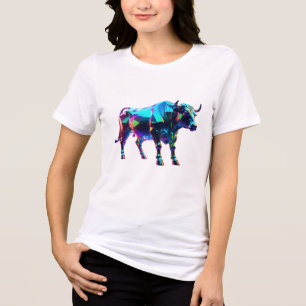 Kleurrijke Glass Bull Digital Art – Vibrant Neon 3 Tri-Blend Shirt