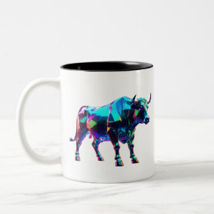 Kleurrijke Glass Bull Digital Art – Vibrant Neon 3 Tweekleurige Koffiemok