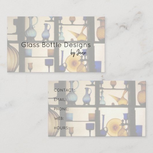 Kleurrijke glazen flesjes Antiek Visitekaartje (Voorkant / Achterkant)