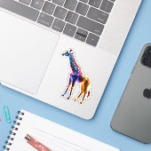 Kleurrijke Glazen Giraf Sticker (Laptop met iPhone)