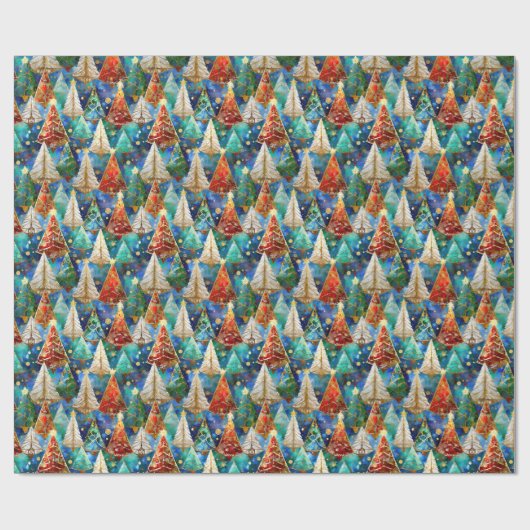 Kleurrijke Glazen in lood kerstbomen Cadeaupapier (Vlak)