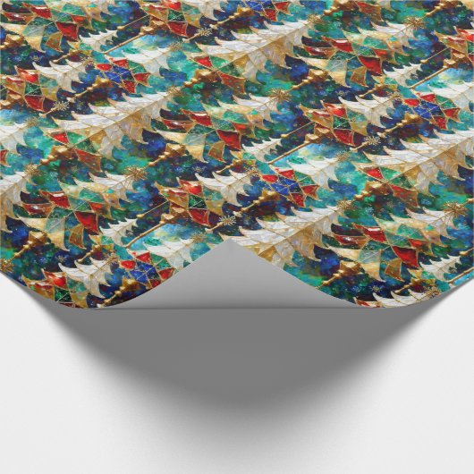 Kleurrijke Glazen in lood kerstbomen Cadeaupapier (Hoek)