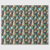 Kleurrijke Glazen in lood kerstbomen Cadeaupapier (Vlak)