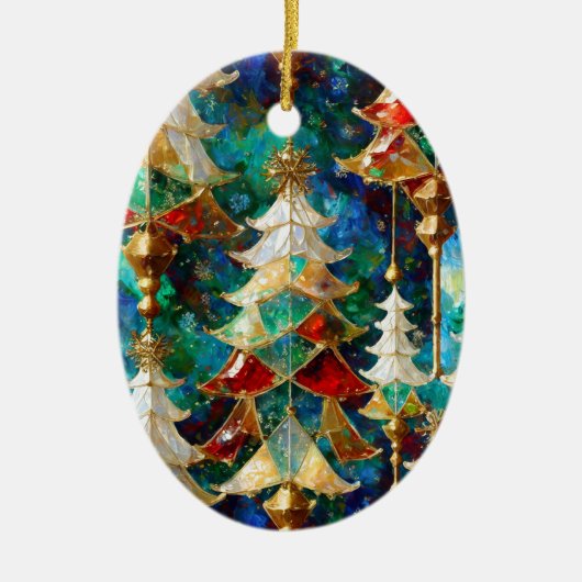 Kleurrijke Glazen in lood kerstbomen Keramisch Ornament (Voorkant)