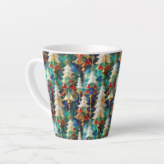 Kleurrijke Glazen in lood kerstbomen Latte Mok (Linkerhoek)