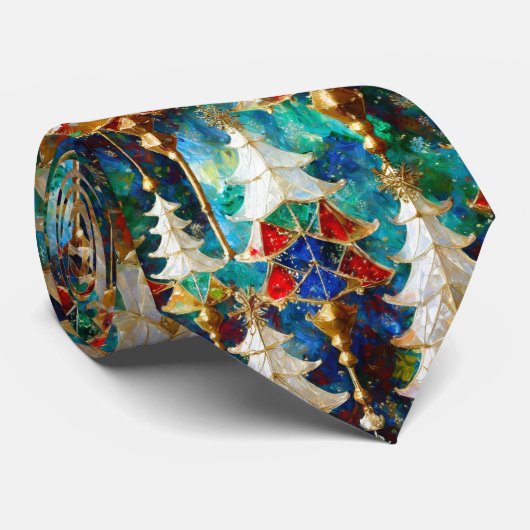 Kleurrijke Glazen in lood kerstbomen Stropdas (Opgerold)