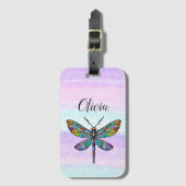 Kleurrijke Glazen in lood libellen vleugels Bagagelabel (Voorkant (verticaal))