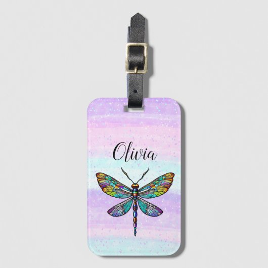 Kleurrijke Glazen in lood libellen vleugels Bagagelabel (Voorkant (verticaal))