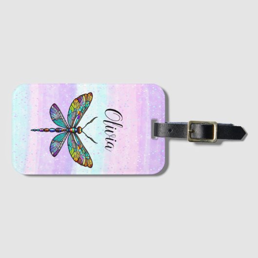 Kleurrijke Glazen in lood libellen vleugels Bagagelabel (Voorkant (horizontaal))