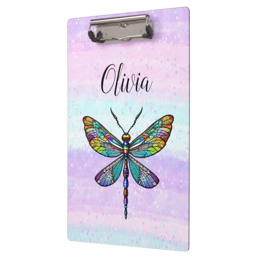 Kleurrijke Glazen in lood libellen vleugels Klembord (Links)