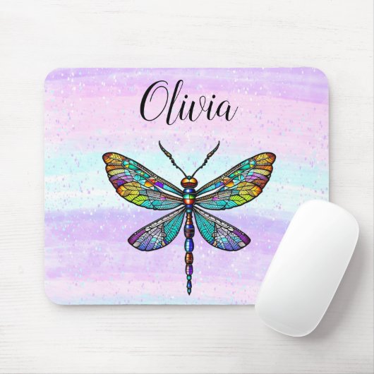 Kleurrijke Glazen in lood libellen vleugels Muismat (Met muis)