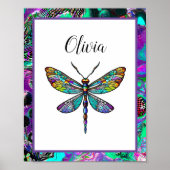 Kleurrijke Glazen in lood libellen vleugels Poster (Voorkant)
