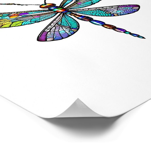 Kleurrijke Glazen in lood libellen vleugels Poster (Hoek)