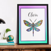 Kleurrijke Glazen in lood libellen vleugels Poster