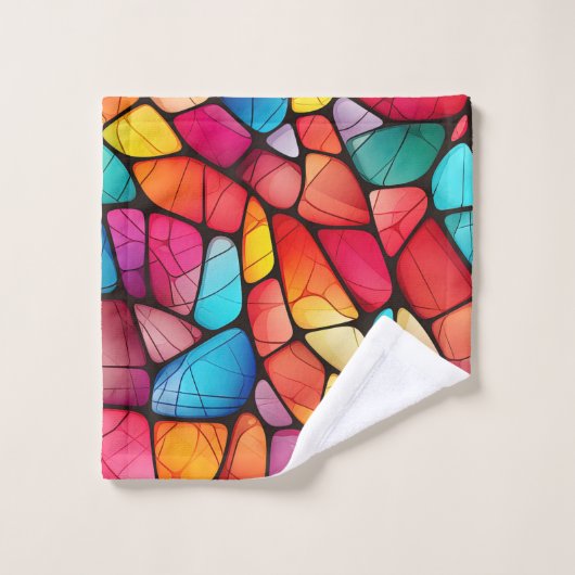 Kleurrijke Glazen in lood Patroon achtergrond Bad Handdoek (Wasdoekje)