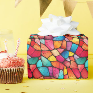 Kleurrijke Glazen in lood Patroon achtergrond Cadeaupapier