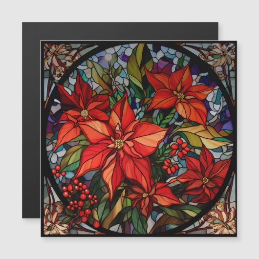 Kleurrijke Glazen in lood stijl Poinsettias & Holl (Voorkant / Achterkant)