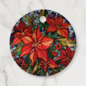 Kleurrijke Glazen in lood stijl Poinsettias & Holl Bedankjes Labels (Voorkant)