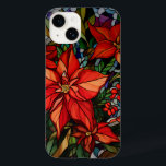 Kleurrijke Glazen in lood stijl Poinsettias & Holl Case-Mate iPhone 14 Hoesje<br><div class="desc">Weelderige kleurrijke juweel getinte glas stijl diep rode poinsettias en holly met jager groen en goud gebladerte.</div>