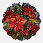 Kleurrijke Glazen in lood stijl Poinsettias & Holl Ornament Kaart (Voorkant)
