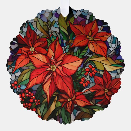 Kleurrijke Glazen in lood stijl Poinsettias & Holl Ornament Kaart (Voorkant)