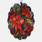 Kleurrijke Glazen in lood stijl Poinsettias & Holl Ornament Kaart (Links)