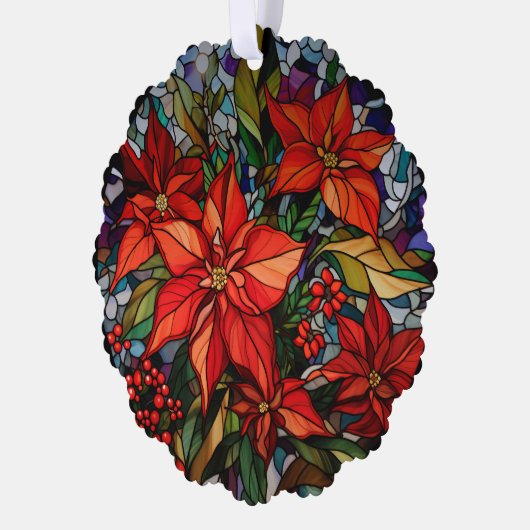 Kleurrijke Glazen in lood stijl Poinsettias & Holl Ornament Kaart (Links)