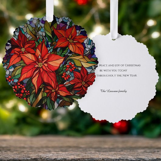 Kleurrijke Glazen in lood stijl Poinsettias & Holl Ornament Kaart