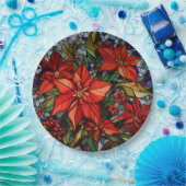 Kleurrijke Glazen in lood stijl Poinsettias & Holl Papieren Bordje (Feest)