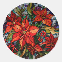 Kleurrijke Glazen in lood stijl Poinsettias & Holl