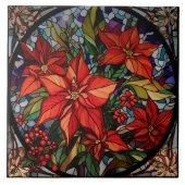 Kleurrijke Glazen in lood stijl Poinsettias & Holl Tegeltje (Voorkant)