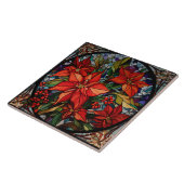 Kleurrijke Glazen in lood stijl Poinsettias & Holl Tegeltje (Zijkant)