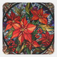 Kleurrijke Glazen in lood stijl Poinsettias & Holl