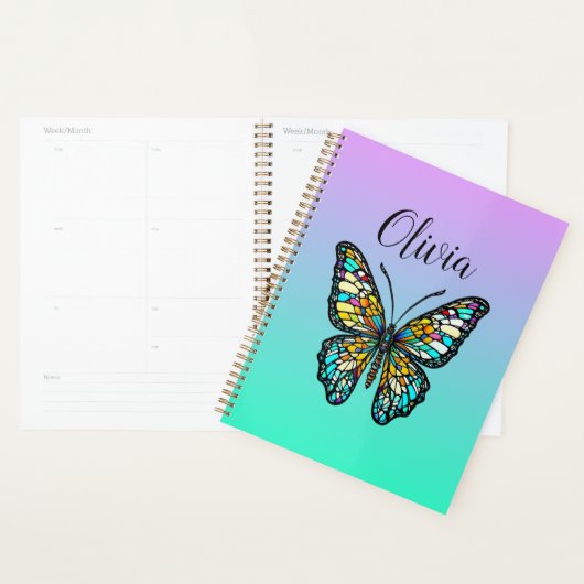 Kleurrijke Glazen in lood vlinder gepersonaliseerd Planner (Display)